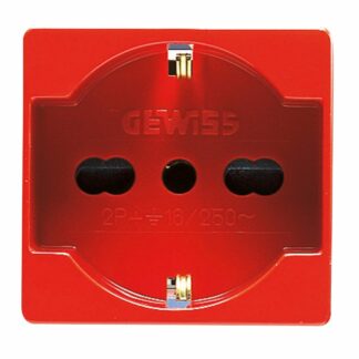 PRESA STANDARD ITALIANO/TEDESCO 250V ac - PER LINEE DEDICATE - 2P+T 16A BIVALENTE - P40 - 2 MODULI - ROSSO - SYSTEM - GEWISS GW20296
